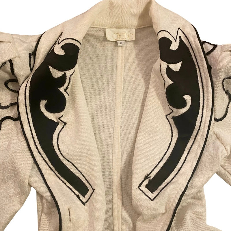 *RARE VINTAGE* Cream & Black 80’s Sequin Embellished Knit Blazer/Jacket with Belt (S)