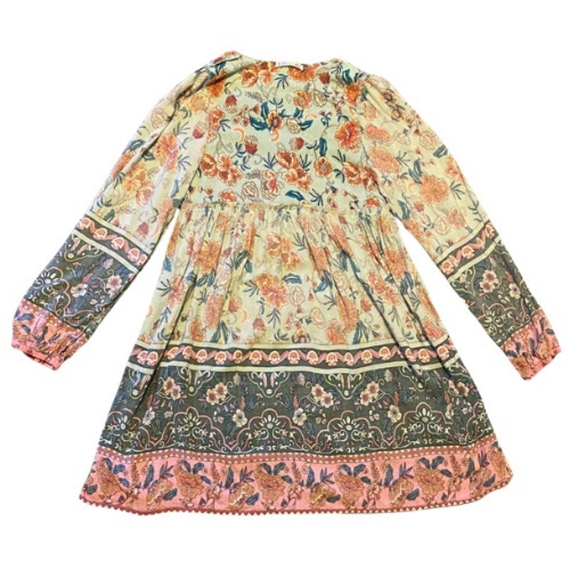 Pink & Blue Patchwork Style Striped Floral Print Long Sleeve Babydoll Dress (4/6)