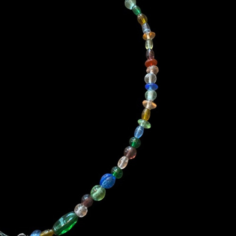 Morning Dew Silver Toned Leaf Link Pendant Rainbow Beaded Necklace