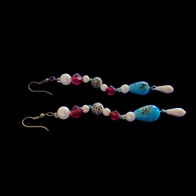Arista | Red/Blue/Cream Mock Pearl Beaded Dangle Earrings