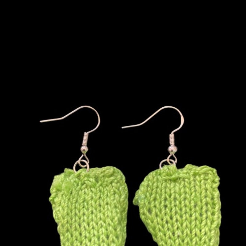 Brat Green Aliens Handknit Cotton Earrings