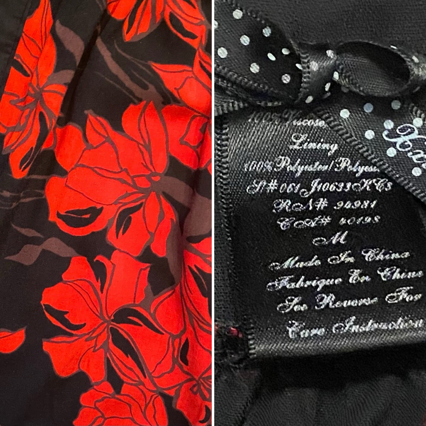90’s Lacey Bust Black and Red Floral Babydoll Spaghetti Strap Dress (M)