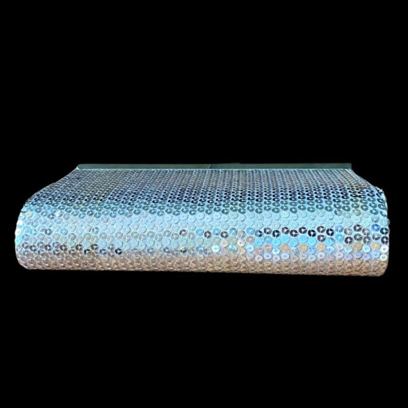Y2K Silver Disco Sequined Clutch/ Frame Bag with Silver Chain Strap