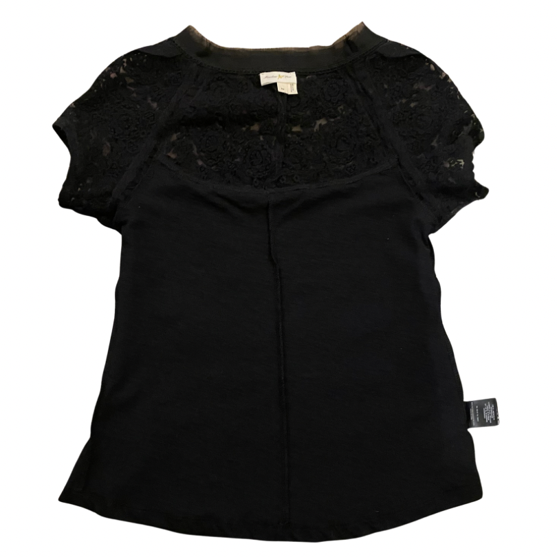 Black Floral Lace Striped Shirt (XS)
