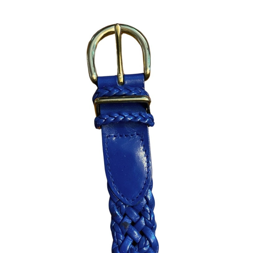 Royal Blue Vintage Talbots Woven Leather Belt with Solid Brass Buckle (XS/S)