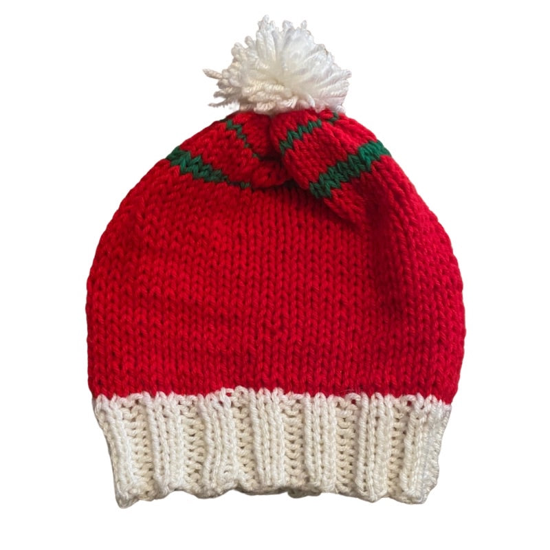 Ho-Ho-Ho Red/Green/White Knit Beanie with Pom-Pom