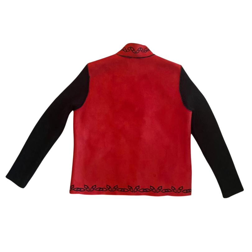 NWT Y2K Coldwater Creek Crimson & Black Embroidered Fleece Jacket (XL)