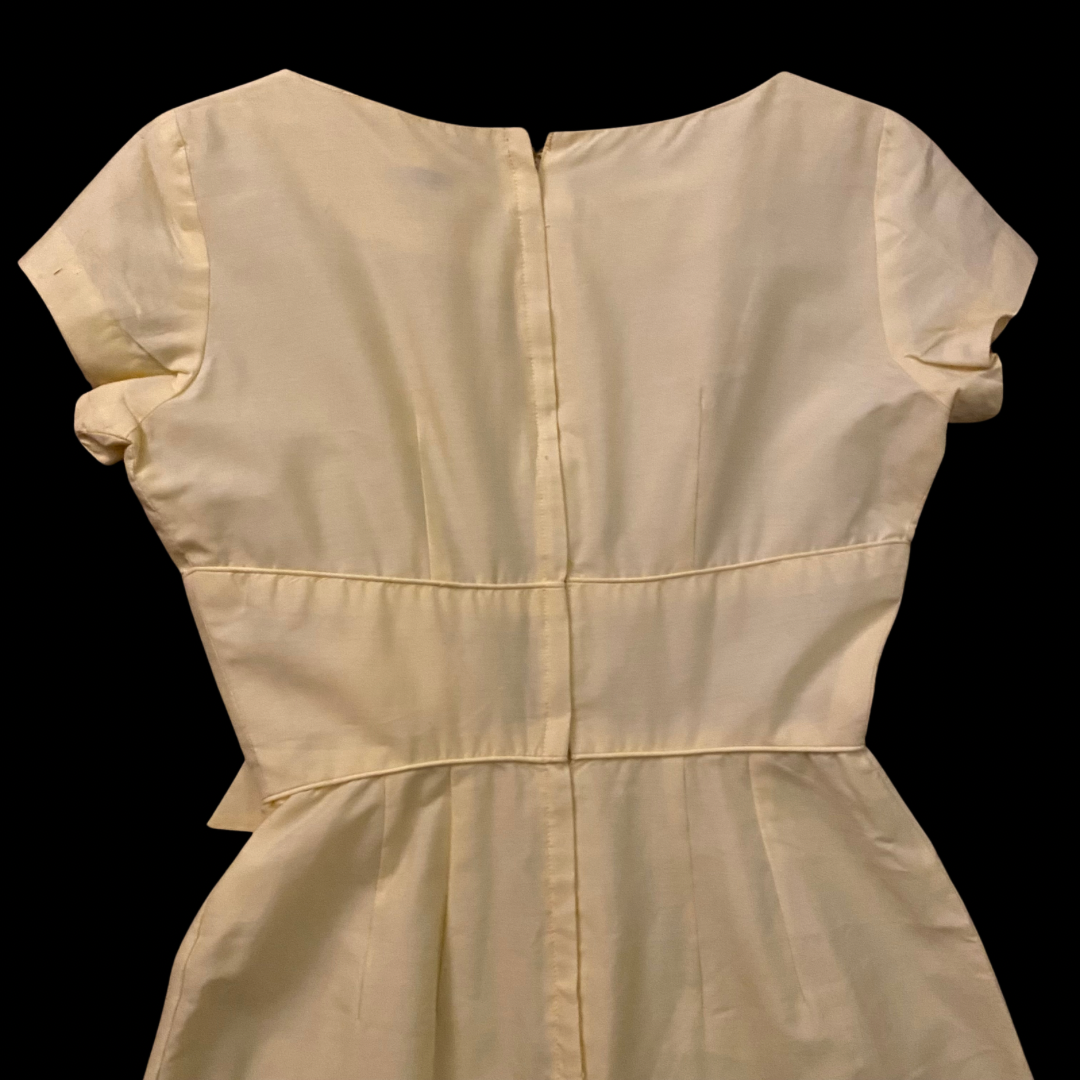 1960’s Pastel Yellow Rose Wiggle Dress (S)