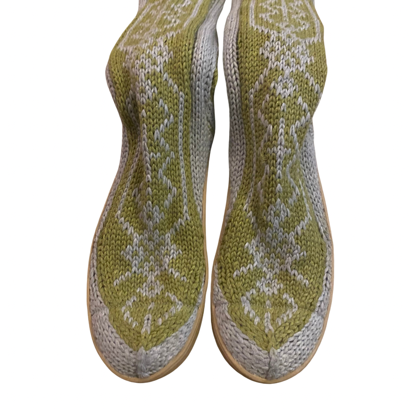 Green/Grey Fair-Isle Knit Thigh High Boots (Women’s 6)