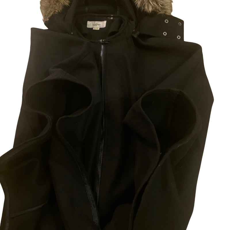 Black Fleece Cape with Removable Faux-fur Trim Hood (S-XXL)