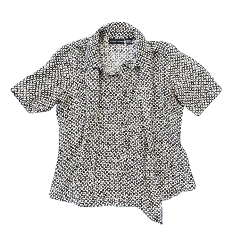 π Dana Buchman Vintage Silk Short-Sleeve Polka-Dot Button Down with Matching Scarf (10)