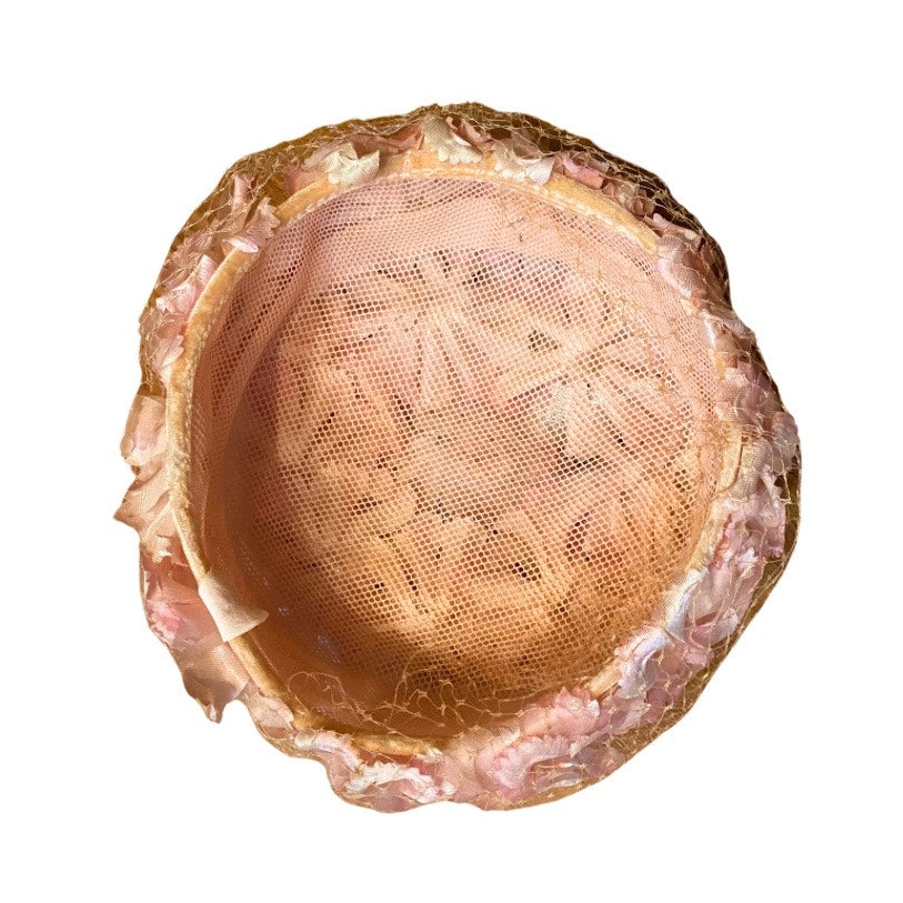 Vintage Pastel Pink Flower Pillbox Hat (M/L)
