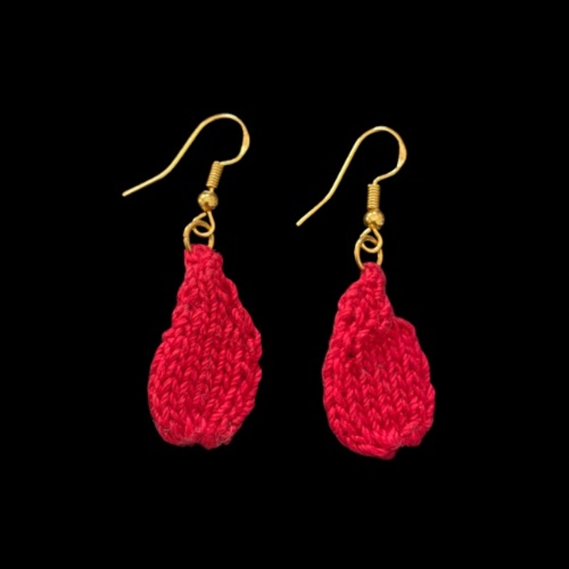 Blood Drops Handknit Cotton Earrings (Gold Hooks)