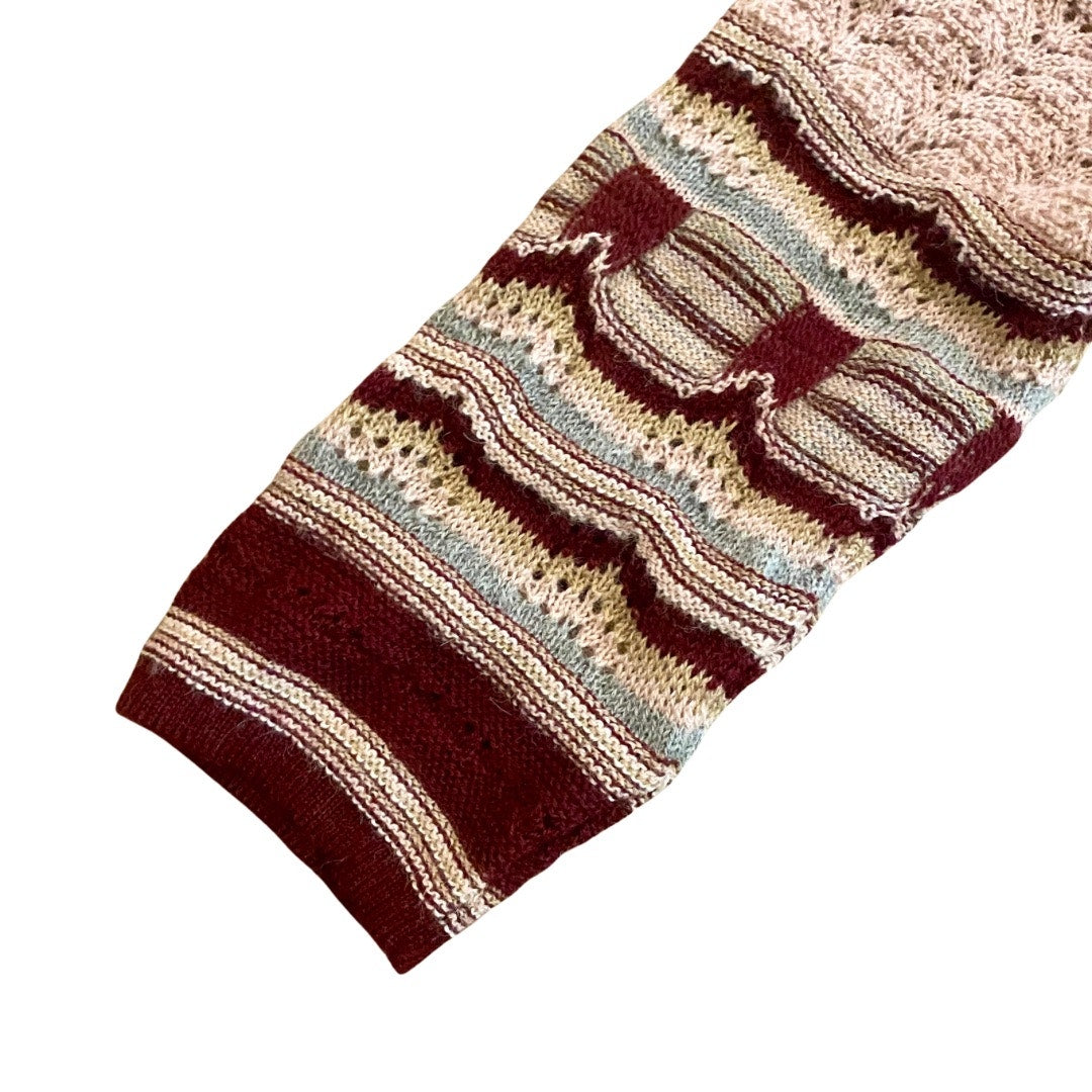 NWT V-Neck Pink/ Burgundy/ Cream/ Striped Baby Alpaca Wool Knit Ruffle Hem Dress (L)