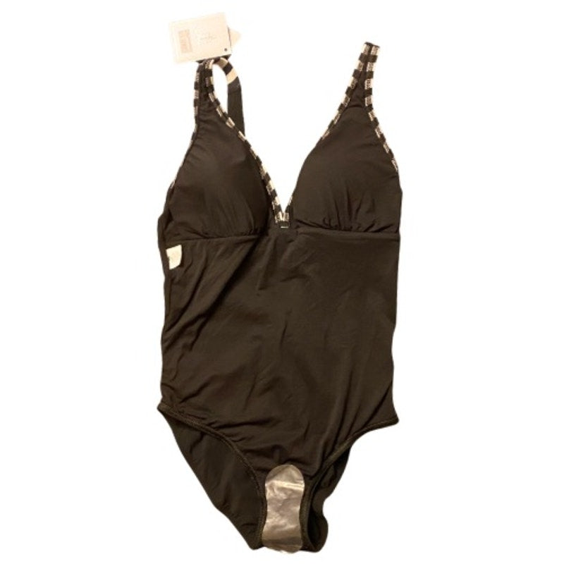 NWT Livia Monte Carlo White/Black Striped One Piece w/ Square Rainbow Disco Prism Accent (L)