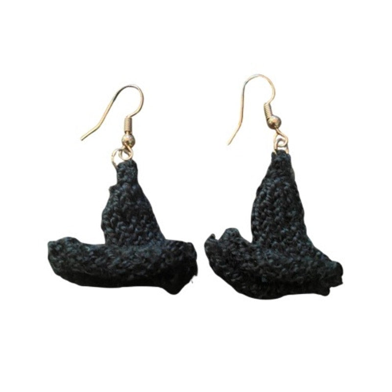Black Witch Hat Earrings | Handknit with Acrylic Thread