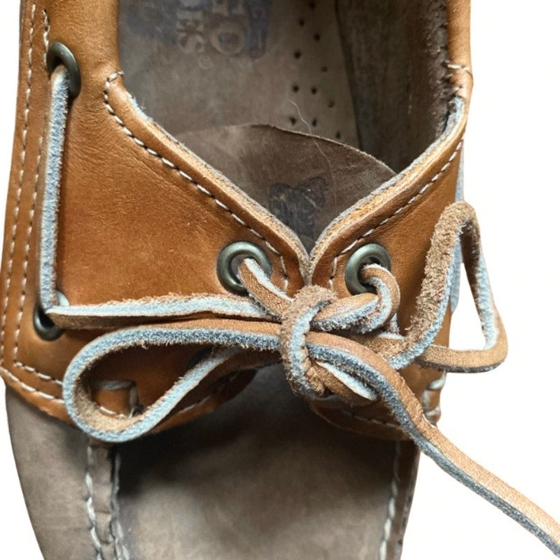 Two-toned Dark Grey/Cognac Brown Leather Sebago Docksides Loafers with Rawhide Laces (Men’s 8.5)