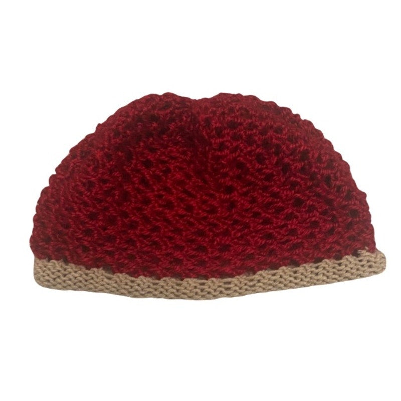 Cherry Red/ Tan Knit Mesh Skull Cap/ Beanie (M/L)