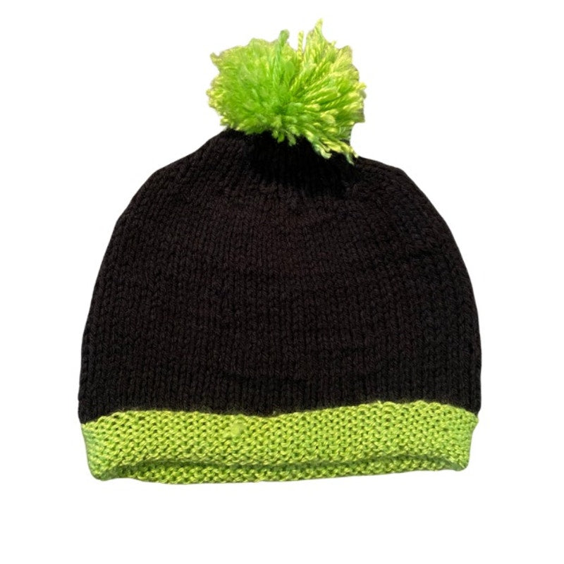 Black & Lime Green Pom Pom Knit Beanie (L)