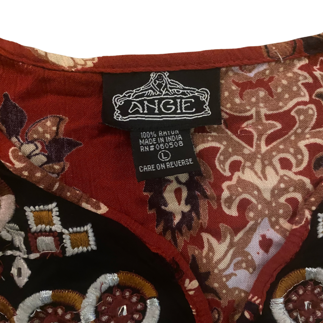 1990’s Sleeveless Embroidered Floral Boho Dress (L)