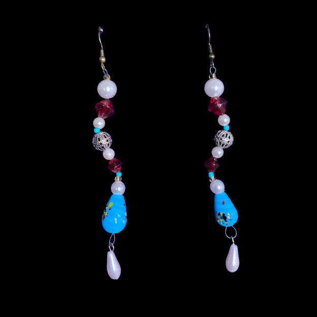 Arista | Red/Blue/Cream Mock Pearl Beaded Dangle Earrings