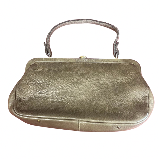 Vintage Taupe Pebble Leather Handbag with Pixelated Floral Lining
