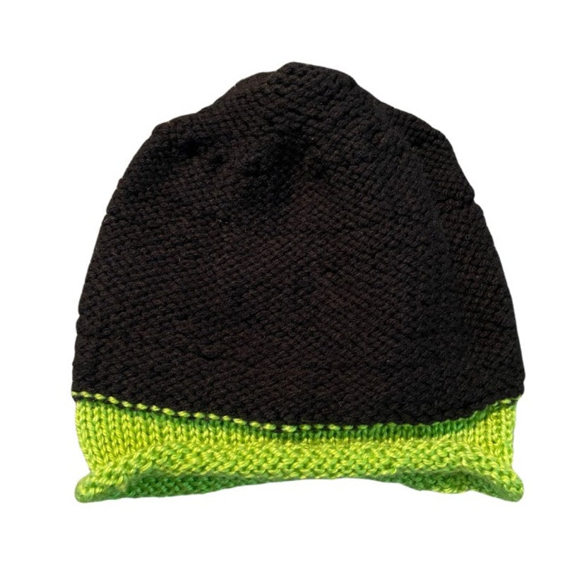 Black & Lime Green Pom Pom Knit Beanie (L)