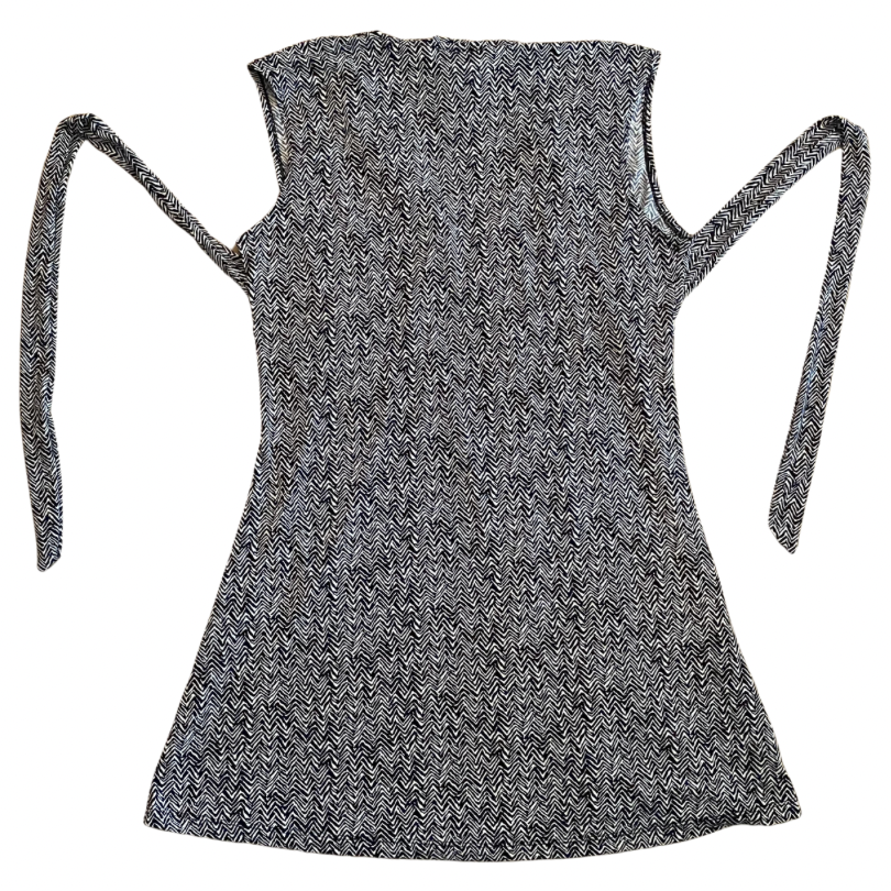 Vintage Black & White Herringbone Print A-Line Dress (L/XL)