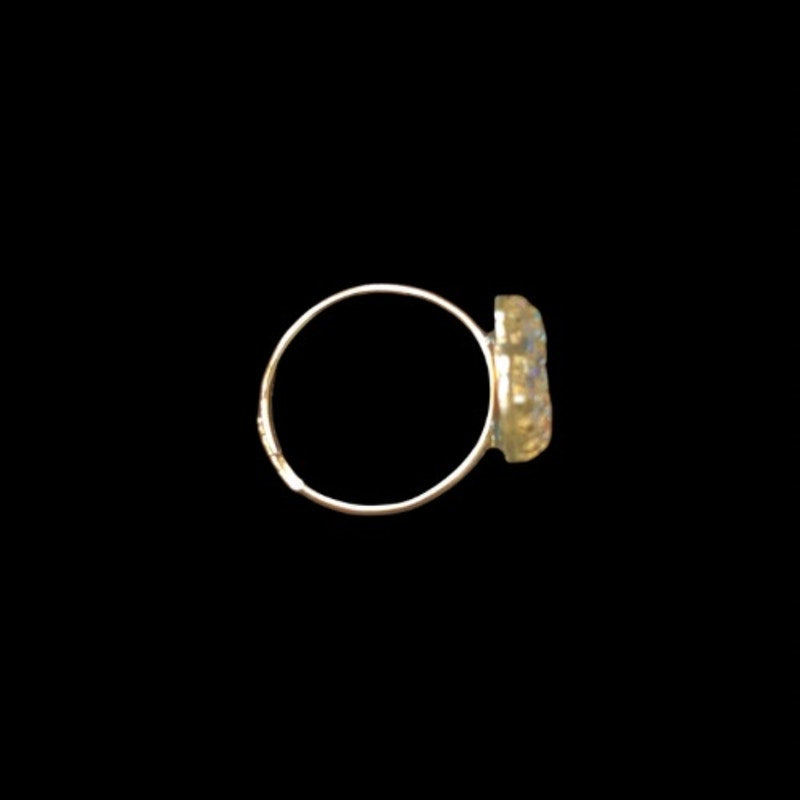 Vintage White/Rainbow Flash Pebbled Resin Heart Silver Toned Ring (5-7)