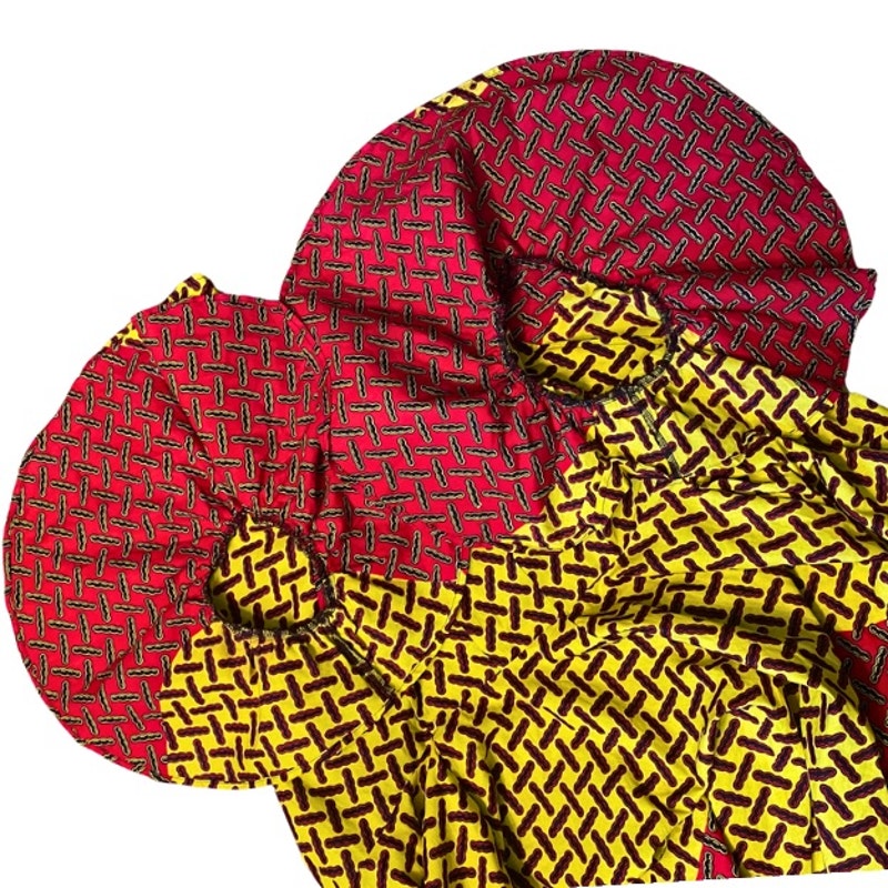 Vibrant Yellow Black & Red Geometric Ankara Print 100% Cotton Layered Wrap Dress (S)