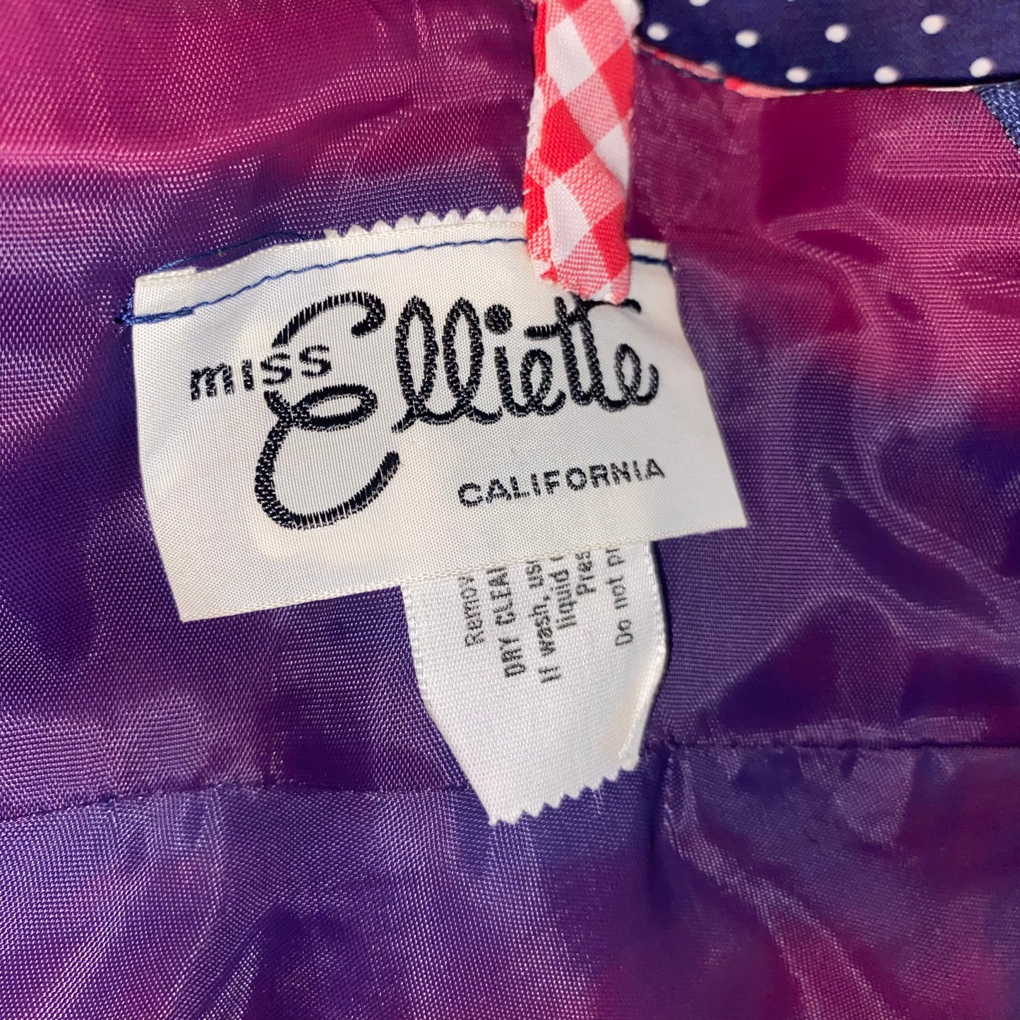 1960’s/70’s Navy Blue/White/Red Polka Dot & Gingham Trim Maxi Dress & Matching Shawl (S)