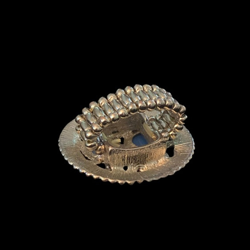 Round Mock Turquoise & Pearl Studded Costume Silver Cocktail Ring (7-9)