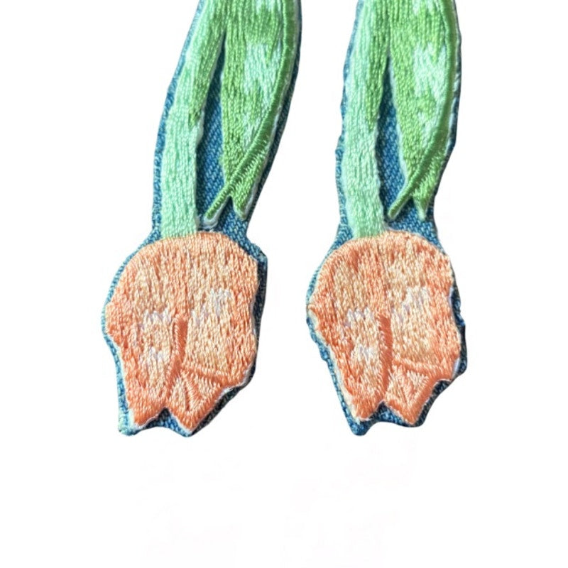 Upcycled Vintage Yellow Tulip Embroidered Patch + Denim Earrings (Upside Down)