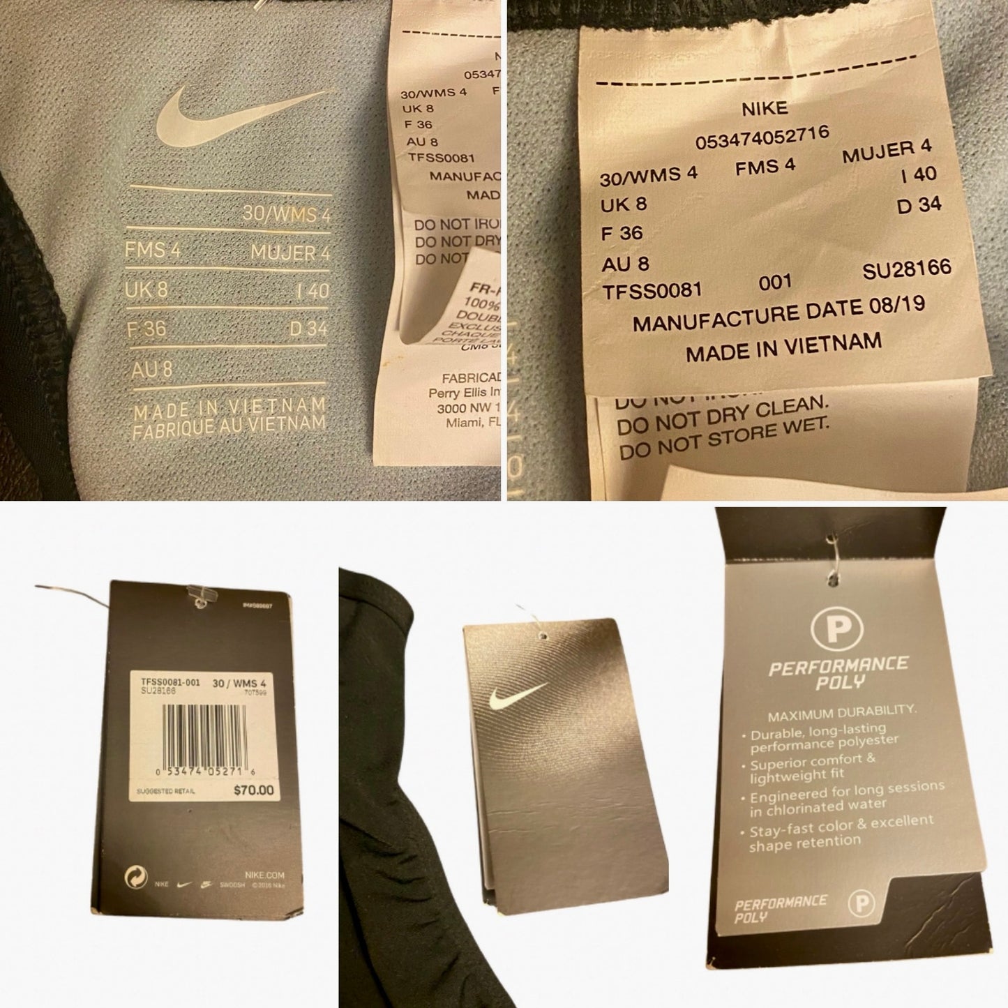 NWT Nike Women’s Size 4 Open Back Black One-Piece Swimsuit