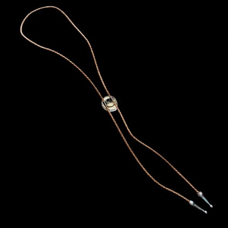 Red & Silver Swirl Camel Brown Leather Cord Bolo Tie