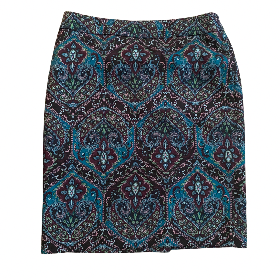 Plum Purple & Blue Paisley Pattern Pencil Skirt (8P)