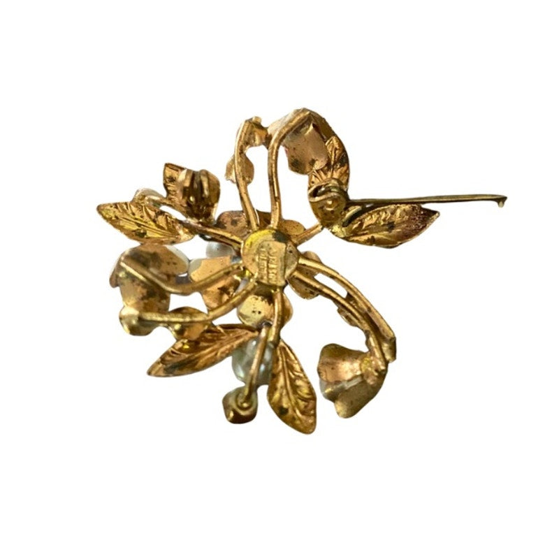 1950’s-60’s Vintage Austrian Enamel Gold Floral Rhinestone Brooch