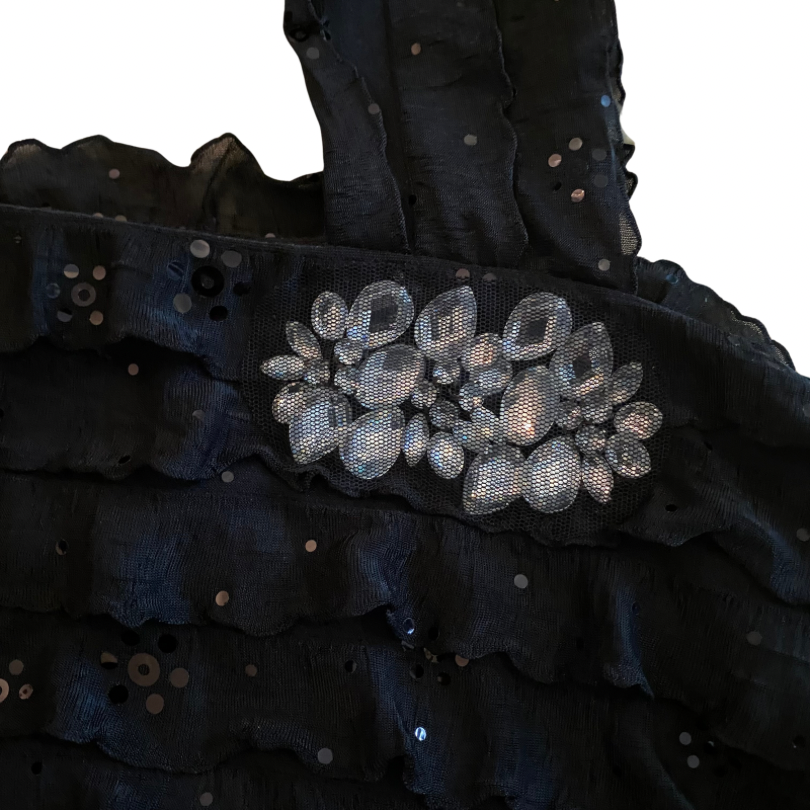NWT Black & Silver Sequin Ruffle Cocktail Dress (14)