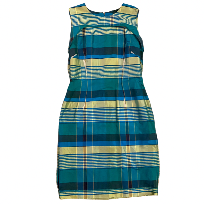 đź”” Vintage Silk Green Plaid Sheath Dress (8)