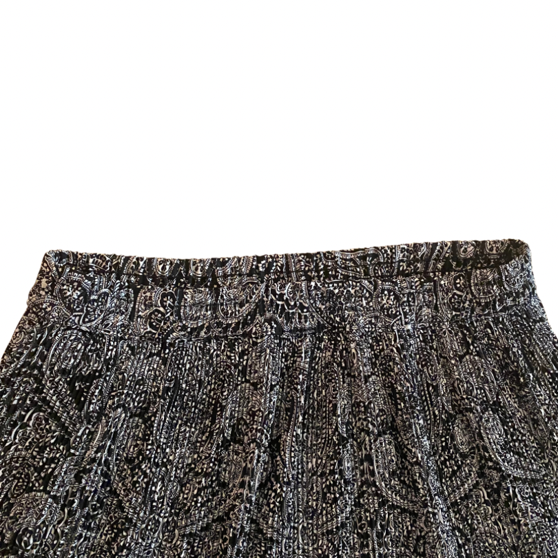 Vintage Black & White Pleated Paisley Midi Skirt (M-L)