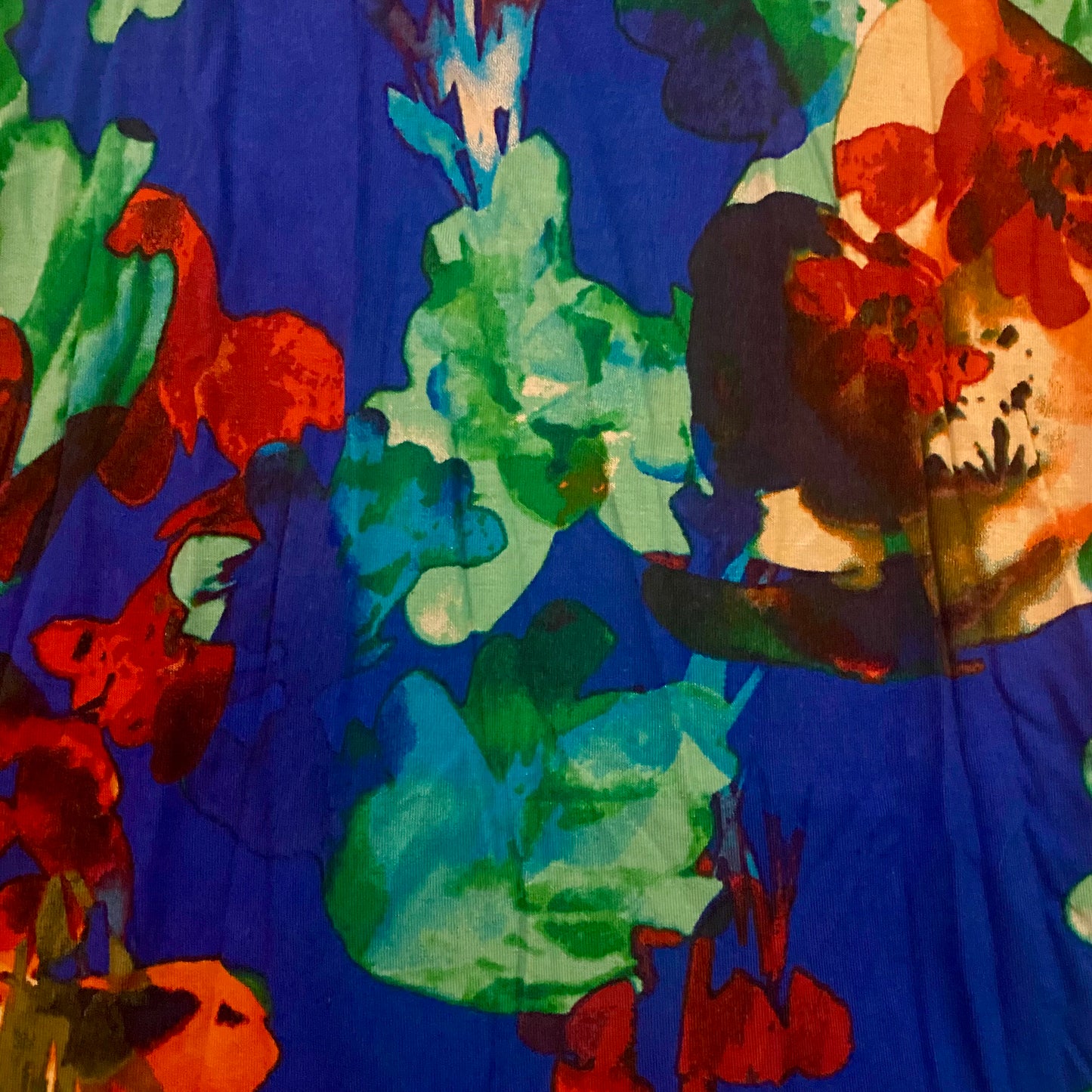 90’s/Y2K Royal Blue/Multi Watercolor Racerback Floral Top (Large)
