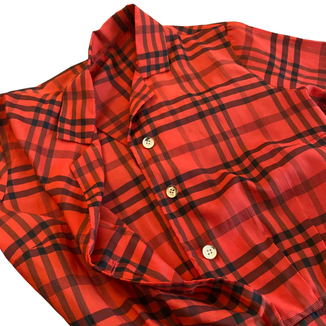 Vintage Red and Black Plaid Button-Down Dress (XS)