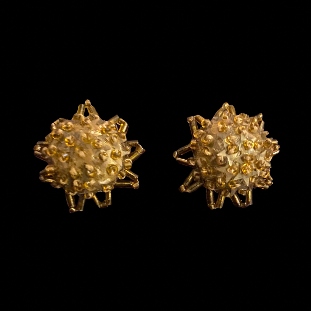 Vintage Golden Star Beaded Sunflower Earrings