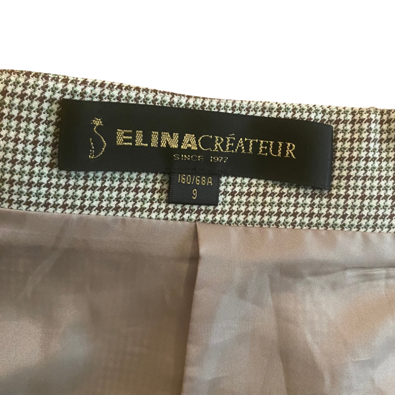Vintage Green/Brown/White Houndstooth Print Button Down Skirt Suit (Small/Medium)