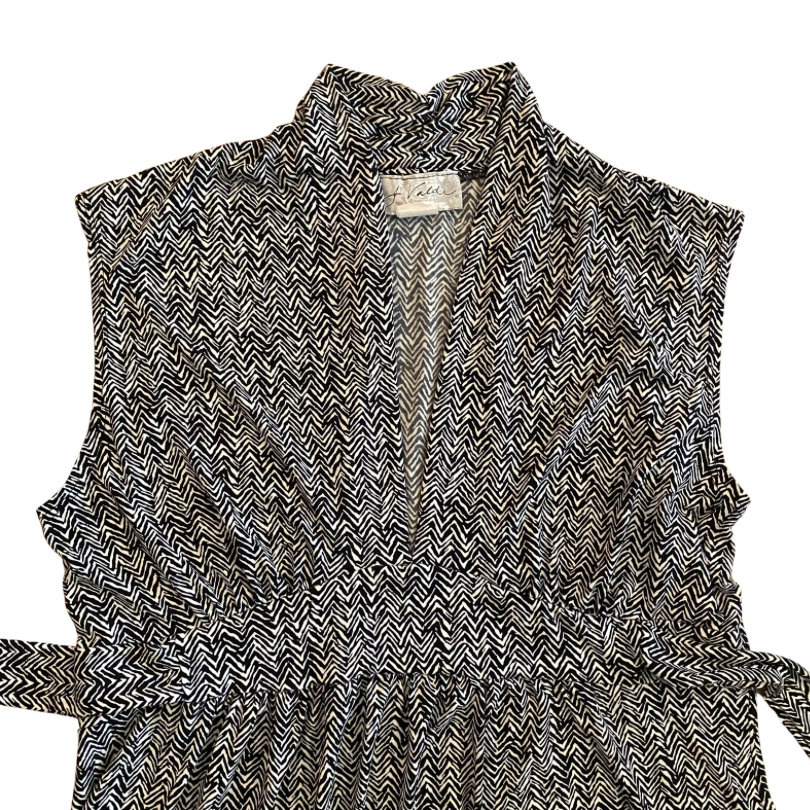 Vintage Black & White Herringbone Print A-Line Dress (L/XL)