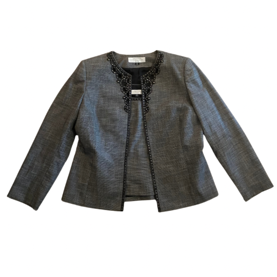 Black Beaded Grey Tweed Jacket & Sleeveless Top Set (10P)