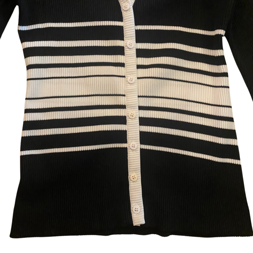 1970’s Black and White Striped Knit Cardigan (S)