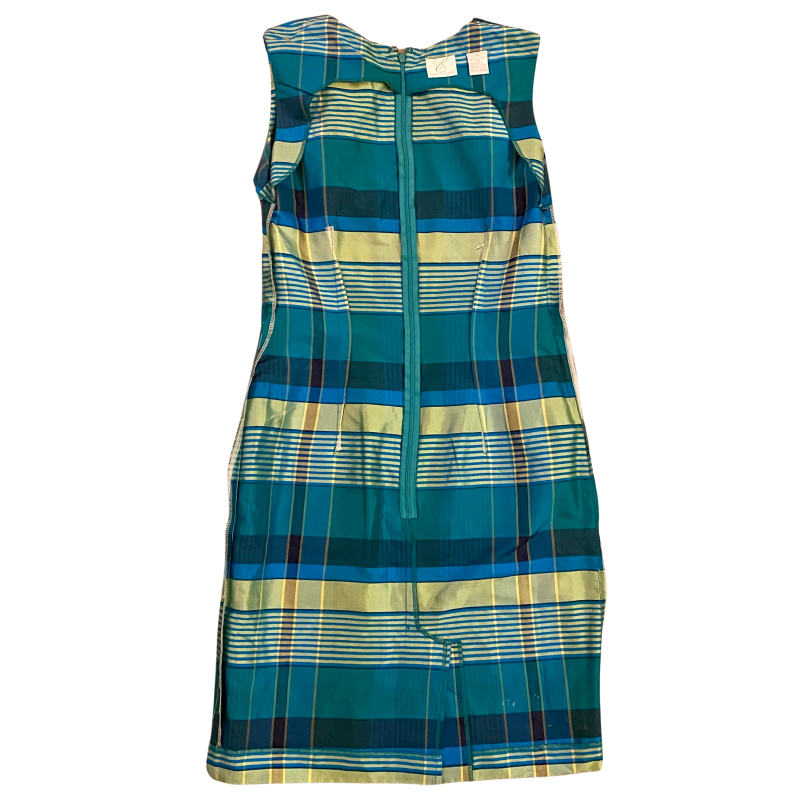 đź”” Vintage Silk Green Plaid Sheath Dress (8)