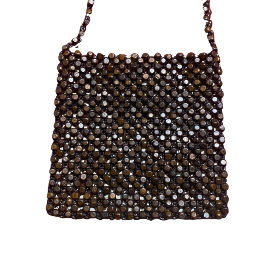 New With Tags - Brown Wood Beaded Square Shoulder Bag