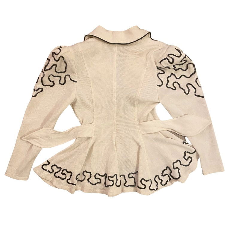 *RARE VINTAGE* Cream & Black 80’s Sequin Embellished Knit Blazer/Jacket with Belt (S)